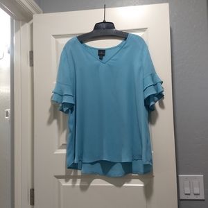 Teal Ruffle Sleeve Blouse Worthington L